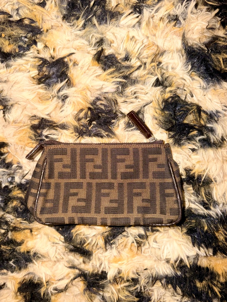 Fendi Zucca FF Logo Canvas Mini Zip Pochette Brown Vintage