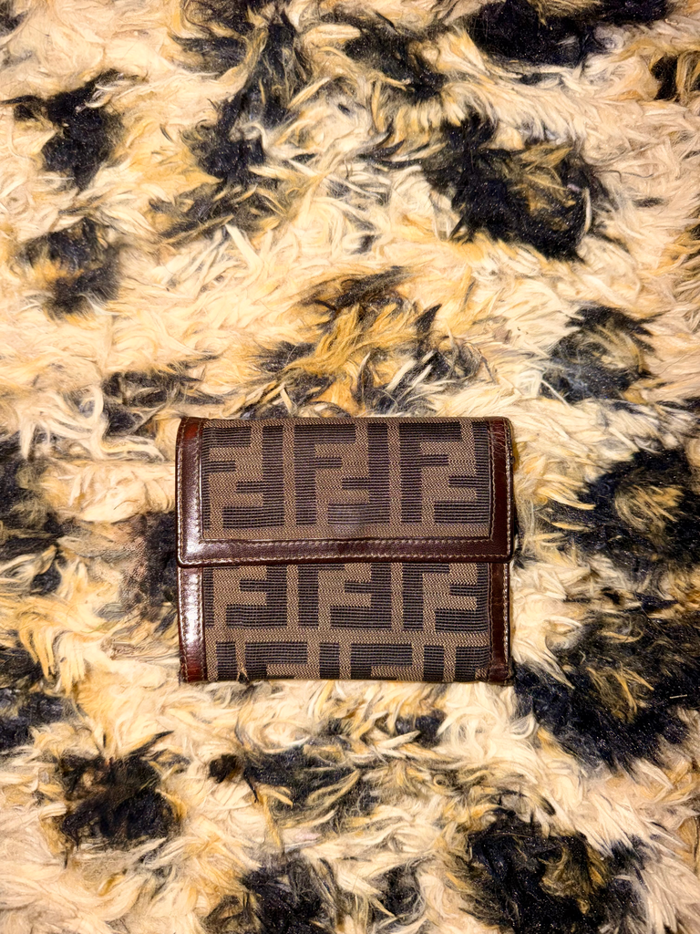 Fendi Zucca FF Canvas Trifold Wallet Brown Vintage Women’s