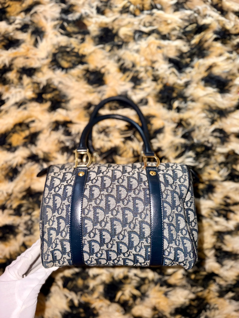 Auth Christian Dior Mini Trotter Boston Bag in Navy Blue